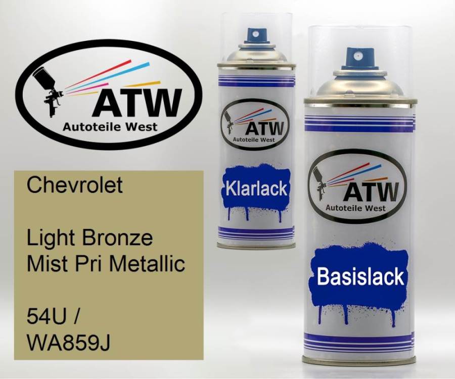 Chevrolet, Light Bronze Mist Pri Metallic, 54U / WA859J: 400ml Sprühdose + 400ml Klarlack - Set, von ATW Autoteile West.